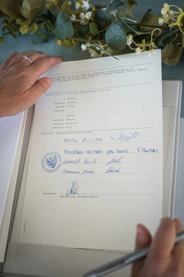 Unterschrift im Trauungsbuch, Hochzeit im Moods