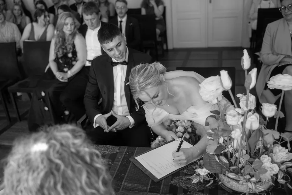 Unterschrift, schwarz-weiß, Hochzeit am Schloss Schwetzingen